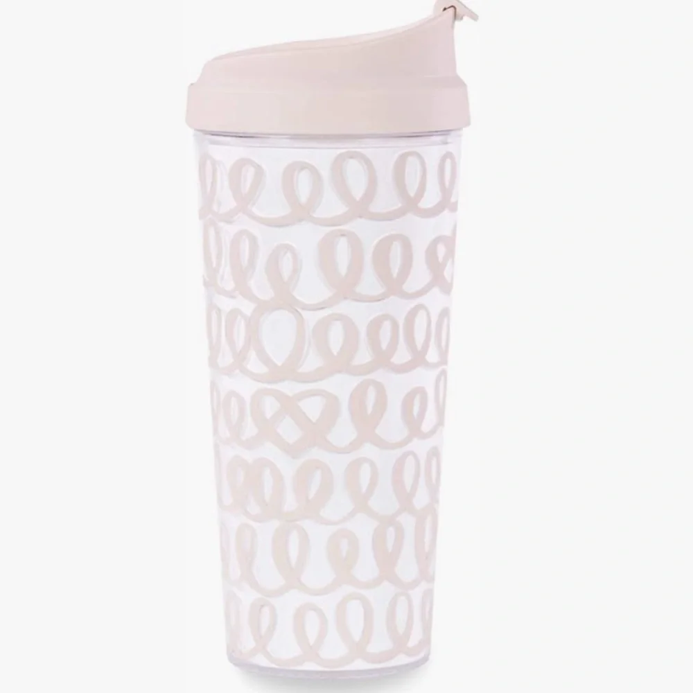 Kate Spade Bridal Cup Pink Insulated Travel Mug Heart Knot Tumbler Thermos NWT - Picture 3 of 5